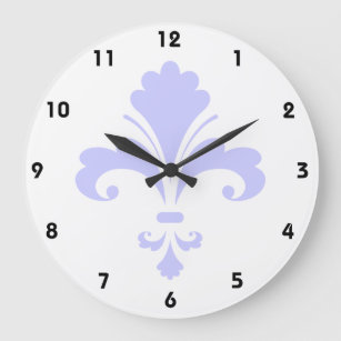 Grande Horloge Ronde Fleur de lis bleu lavande