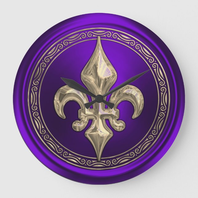 Grande Horloge Ronde Fleur de Lis violet et or (Recto)