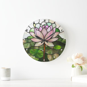 Grande Horloge Ronde Fleur de Lotus en Verre