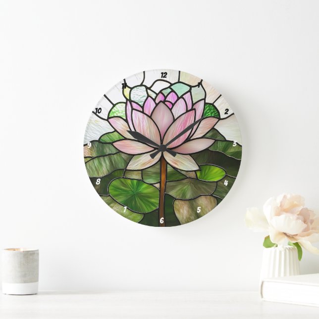 Grande Horloge Ronde Fleur de Lotus en Verre (Maison)