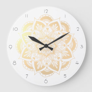 Grande Horloge Ronde Fleur de Mandala or élégant