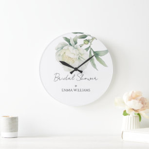 Grande Horloge Ronde Fleur de pivoine à l'aquarelle Baby Shower de ma