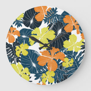 Grande Horloge Ronde Fleur de printemps : Vintage texture florale