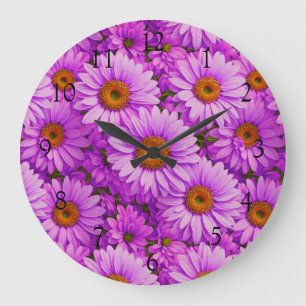 Grande Horloge Ronde Fleur de soleil à fleurs de magenta violet marguer