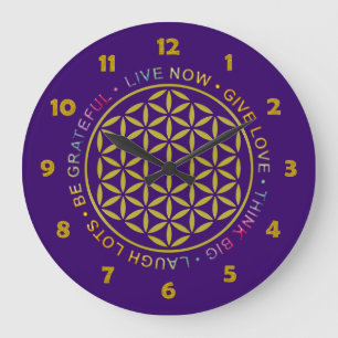 Grande Horloge Ronde Fleur de vie avec règles de vie