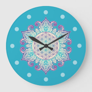Grande Horloge Ronde Fleur De Vie - Indien Mandala 2