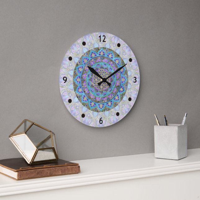 Grande Horloge Ronde Fleur De Vie - Mandala India Style 2 (Bureau)