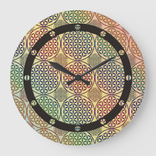 Grande Horloge Ronde Fleur de vie - motif de grunge de timbre 1