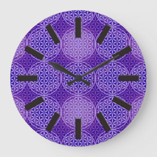 Grande Horloge Ronde Fleur de vie - motif de timbre - violet