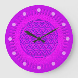Grande Horloge Ronde Fleur de vie - soleil - motif continu 3