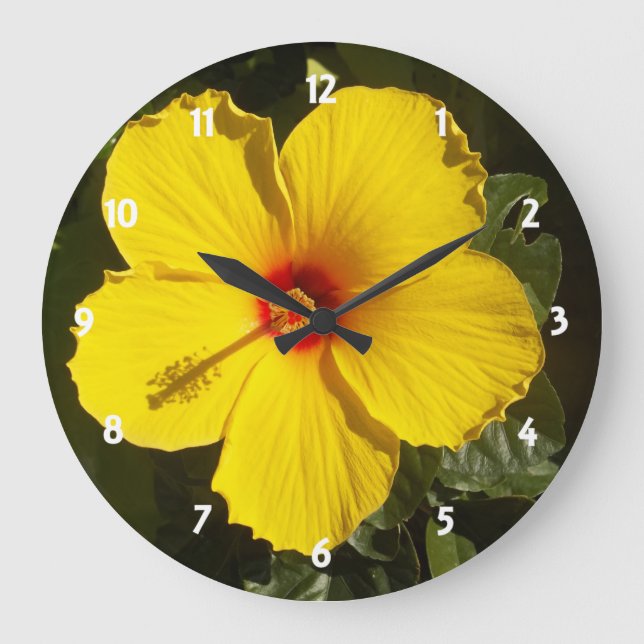 Grande Horloge Ronde Fleur d'Hibiscus jaune (Recto)