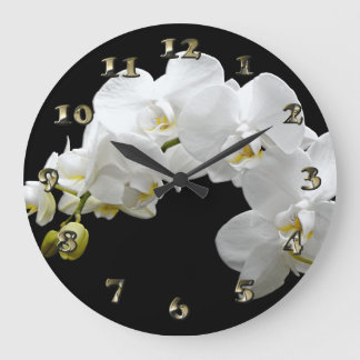 Grande Horloge Ronde Fleur d'orchidée blanche