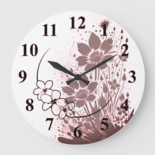 Grande Horloge Ronde Fleur éclaboussée d'encre
