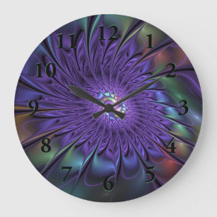 Grande Horloge Ronde Fleur fractale Abstraite moderne et colorée tendan