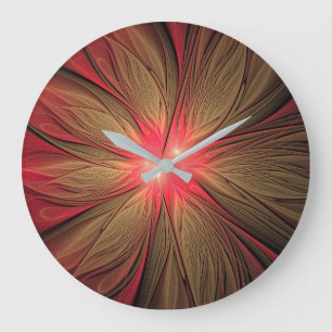 Grande Horloge Ronde Fleur fractale de fansy rouge