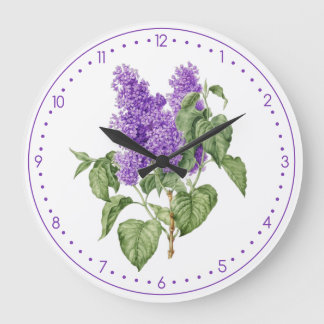 Grande Horloge Ronde Fleur Lilac Vintage Botanique violet vert Floral