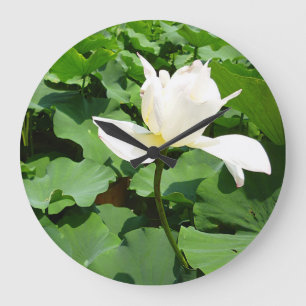 Grande Horloge Ronde Fleur Lotus blanche
