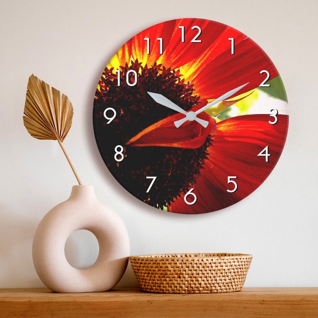 Grande Horloge Ronde Fleur marguerite rouge gerbera belle photo moderne (Créateur téléchargé)