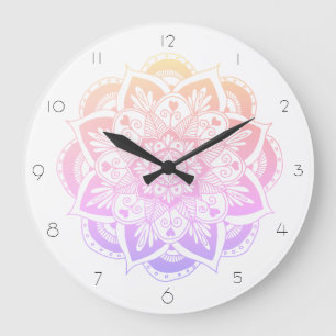 Grande Horloge Ronde Fleur Pastel Mandala colorée et élégante