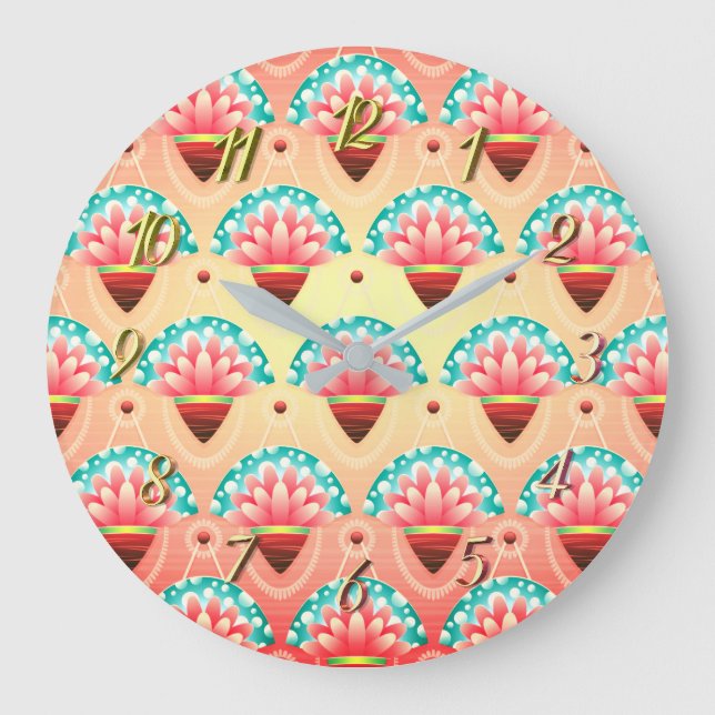 Grande Horloge Ronde Fleur rose corail Art déco (Recto)