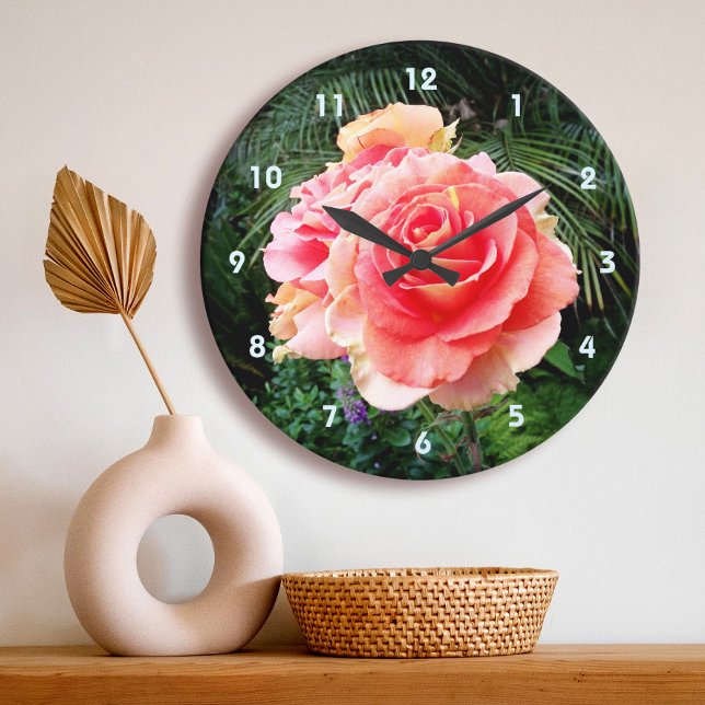 Grande Horloge Ronde Fleur rose rose audacieuse gros plan photographie  (Créateur téléchargé)