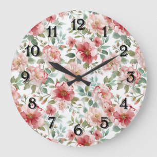 Grande Horloge Ronde Fleur rose rouge