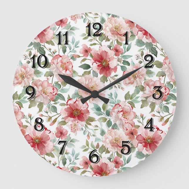 Grande Horloge Ronde Fleur rose rouge   (Recto)