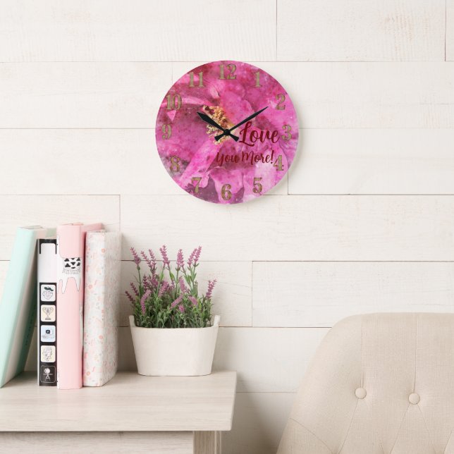 Grande Horloge Ronde Fleur Rose T'Aime Plus (Salle de lecture)