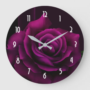 Grande Horloge Ronde Fleur rouge violet gothique