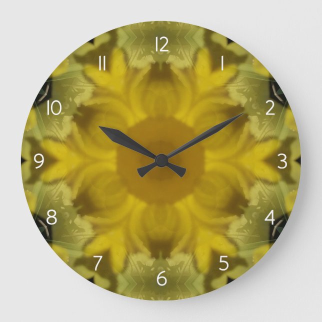Grande Horloge Ronde Fleur soleil éclate dorée (Recto)