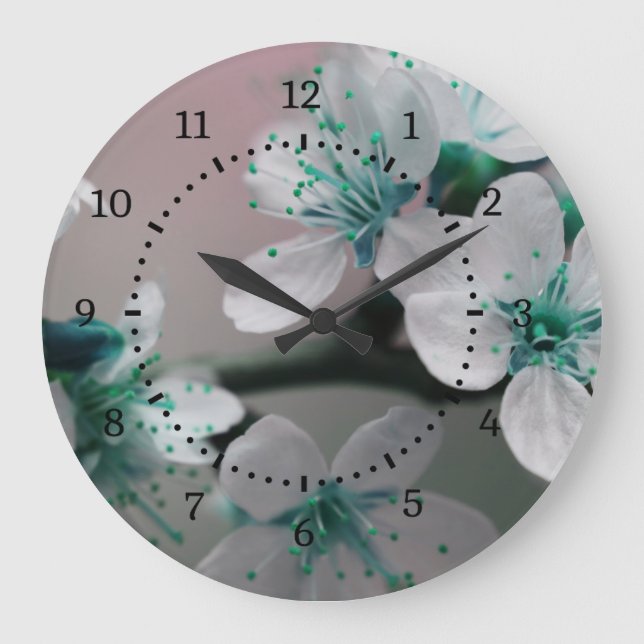 Grande Horloge Ronde Fleur Turquoise rustique contemporaine (Recto)