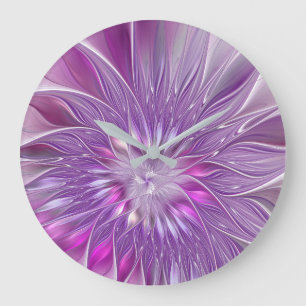 Grande Horloge Ronde Fleur violette rose Passion Abstrait Art fractal