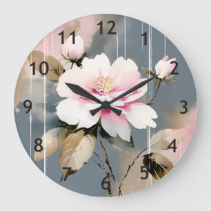 Grande Horloge Ronde Fleur Wabi-Sabi rose Abstraite