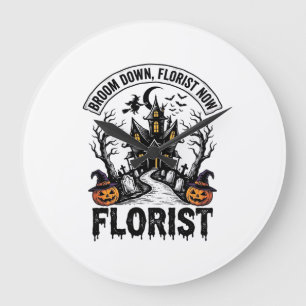 Grande Horloge Ronde Fleuriste Halloween Sorcière Vintage Chemise Maiso