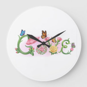 Grande Horloge Ronde Fleurs Amour 