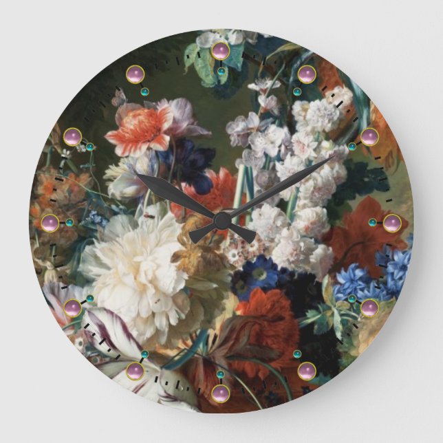 GRANDE HORLOGE RONDE FLEURS ANTIQUES, ANÉMONES ROUGES ET BLANCHES (Recto)