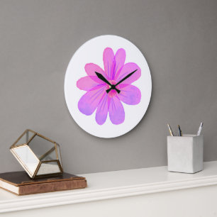 Grande Horloge Ronde Fleurs aquarelles 
