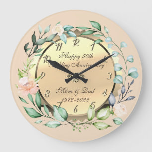 Grande Horloge Ronde Fleurs aquarelles 50e anniversaire de Mariage