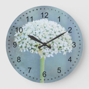 Grande Horloge Ronde Fleurs blanches