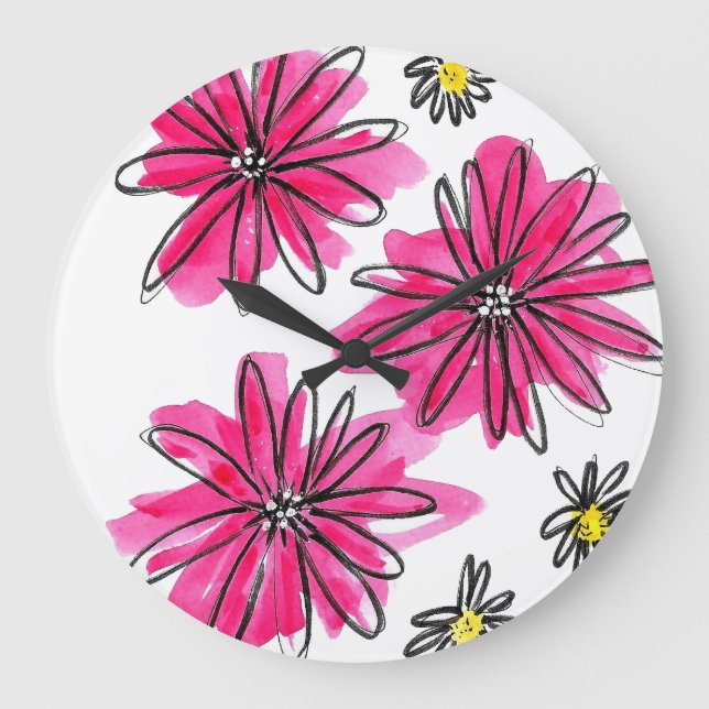 Grande Horloge Ronde Fleurs blanches et roses (Recto)