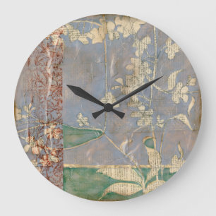 Grande Horloge Ronde Fleurs blanches sur Arrière - plan de papier journ