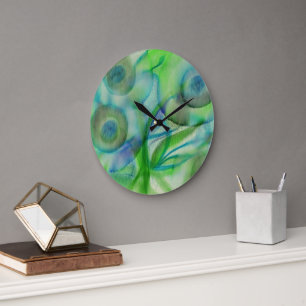 Grande Horloge Ronde Fleurs bleues
