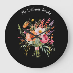 Grande Horloge Ronde Fleurs Colorées Fleurs Rustiques Jolies Personnali