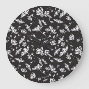 Grande Horloge Ronde Fleurs cosmos blanches : motif isolé.