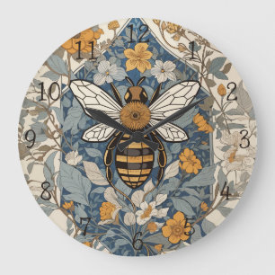 Grande Horloge Ronde Fleurs d'abeilles vintages et sauvages