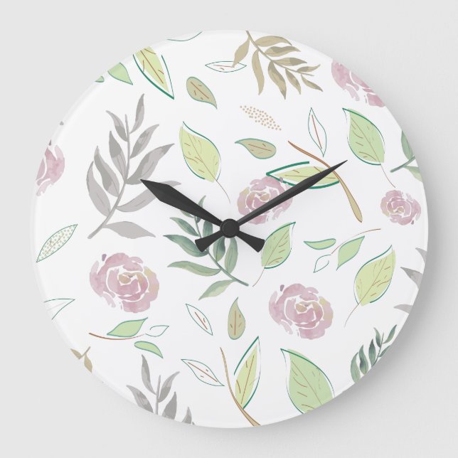 Grande Horloge Ronde Fleurs d'aquarelle (Recto)
