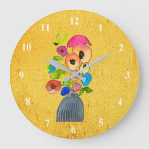 Grande Horloge Ronde Fleurs d'aquarelle fleuries colorées