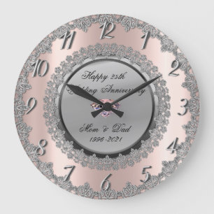 Grande Horloge Ronde Fleurs d'argent  Or rose 25e anniversaire de maria