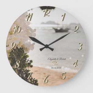 Grande Horloge Ronde Fleurs de bateau à voile de plage