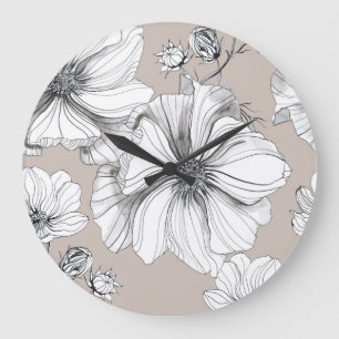 Grande Horloge Ronde Fleurs de Cosmos : Motif de Dessin Botanique.